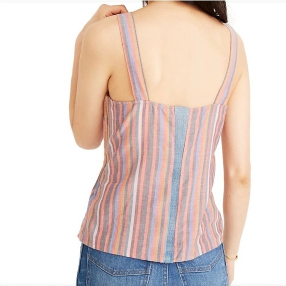 Madewell Tie Front Cami Top in Rainbow Stripe Size 4 - Picture 5 of 12